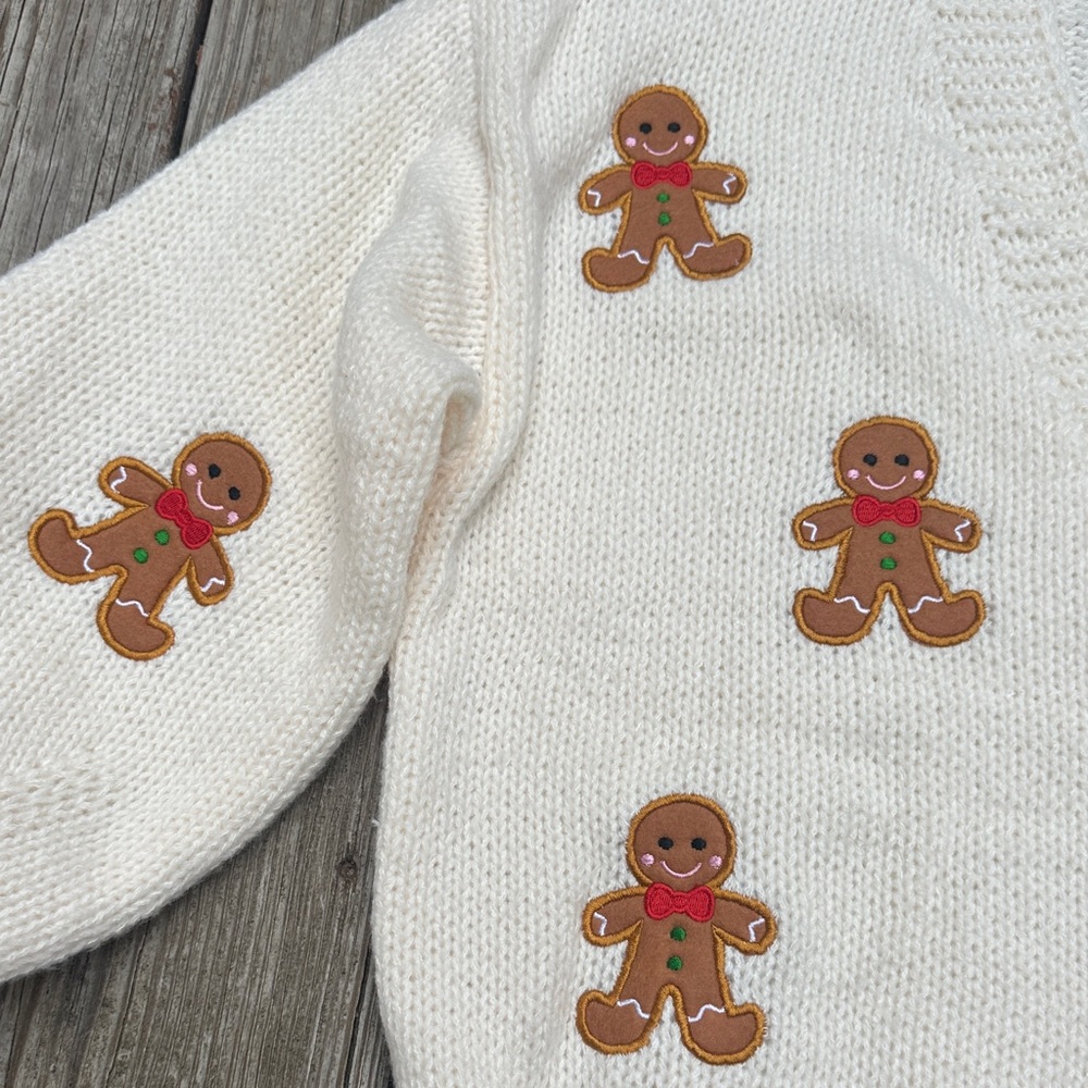 New Luna Ivy Charming Cream Cardigan with Gingerbread Accents - Picture 2 of 6